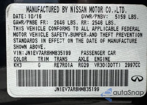 2017 Infiniti Q50 Premium from USA, damaged, VIN JN1EV7AR8HM835199